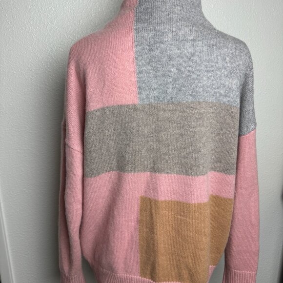 Magaschoni 100% Cashmere Turtleneck Sweater Colorblock Pink Gray - Picture 8 of 11